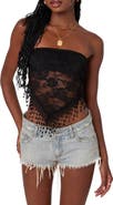EDIKTED India Fringe Hem Lace Tube Top