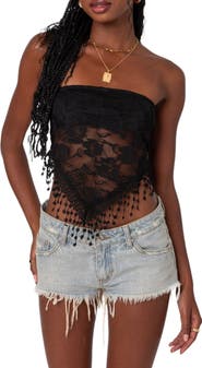 EDIKTED India Fringe Hem Lace Tube Top