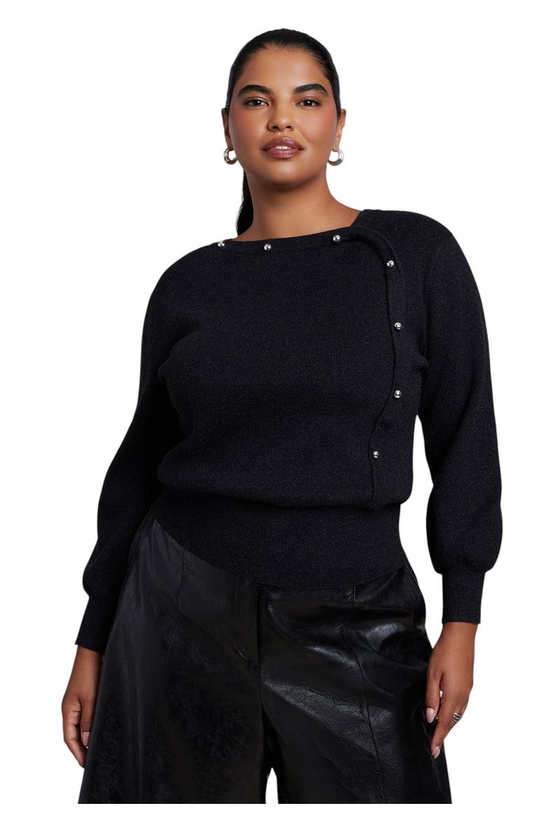 Button Detail Sweater (plus), Main, color, BLACK ONYX