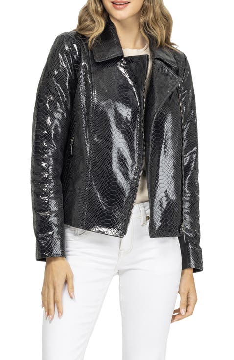 Metis Suede Pythn Printed Moto Zip Jacket