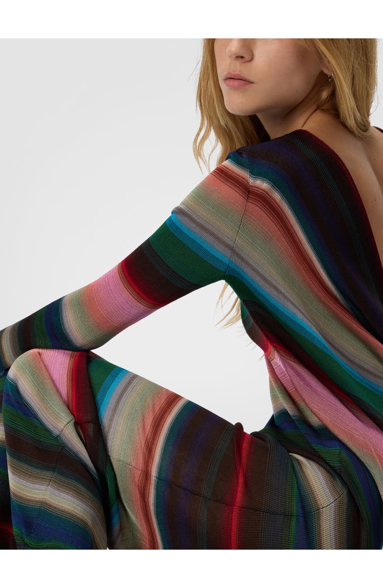 Missoni Long Backless Dress In Striped Knit, Alternate, color, Multicoloured