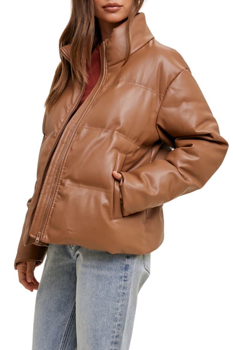Faux Leather Puffer Jacket, Alternate, color, MOCHA