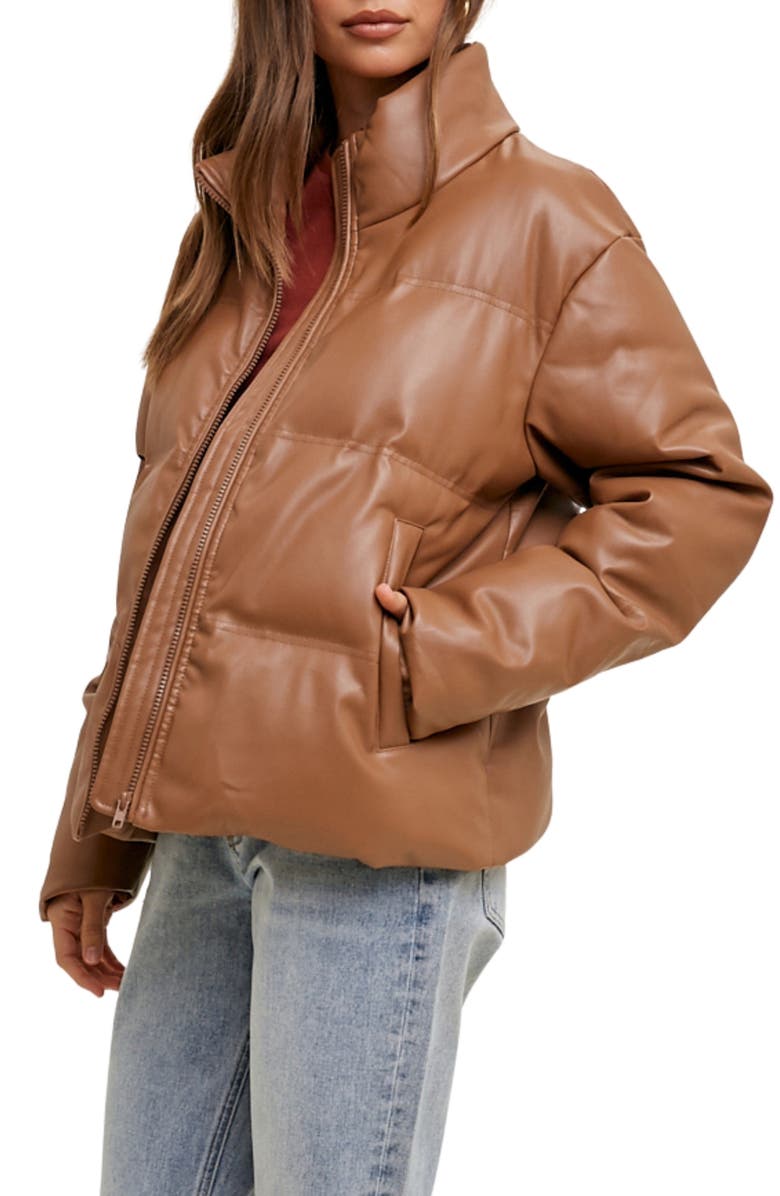 WISHLIST Faux Leather Puffer Jacket, Alternate, color, Mocha