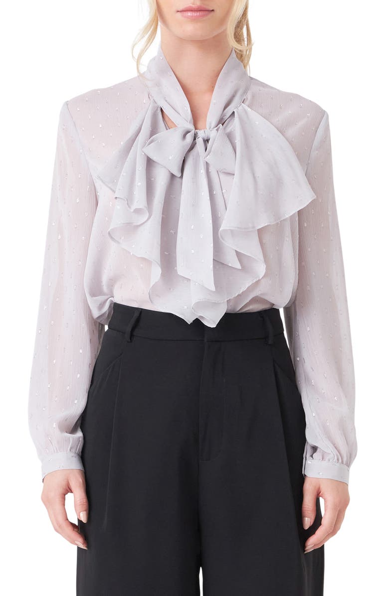 Endless Rose Tie Neck Clip Dot Chiffon Top, Main, color, 