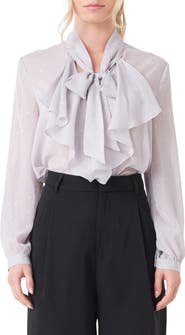 Endless Rose Tie Neck Clip Dot Chiffon Top