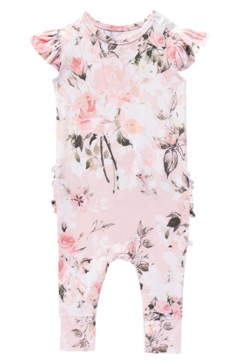 Pink Rose Ruffle Cap Sleeve Fitted Romper (Baby)