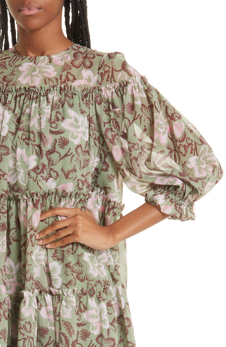 Ted Baker London Bunnoo Floral Print Long Sleeve Tiered Georgette Dress, Alternate, color, 