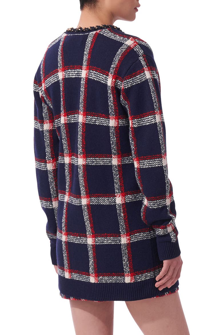 Chain Trim Plaid Wool Cardigan, Alternate, color, MIDNIGHT MULTI