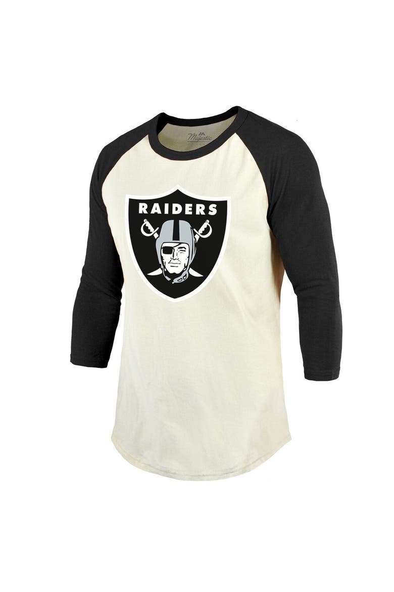 Men's Majestic Threads Davante Adams Cream/Black Las Vegas Raiders Vintage Player Name & Number 3/4-Sleeve Fitted T-Shirt, Alternate, color, Cream