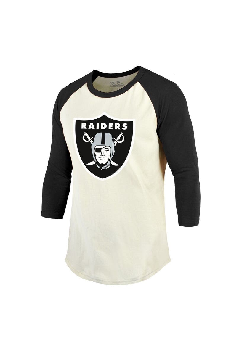 Majestic Threads Men's Majestic Threads Davante Adams Cream/Black Las Vegas Raiders Vintage Player Name & Number 3/4-Sleeve Fitted T-Shirt, Alternate, color, Cream