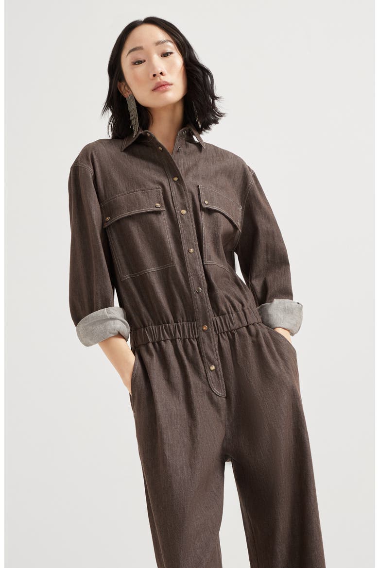 Lightweight no-fade denim jumpsuit, Alternate, color, Cocoa