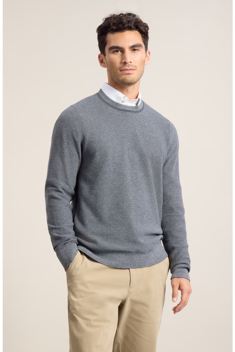 Two Tone Cotton & Cashmere Crewneck Sweater, Main, color, COAL- GREY DECEMBER HEATHER