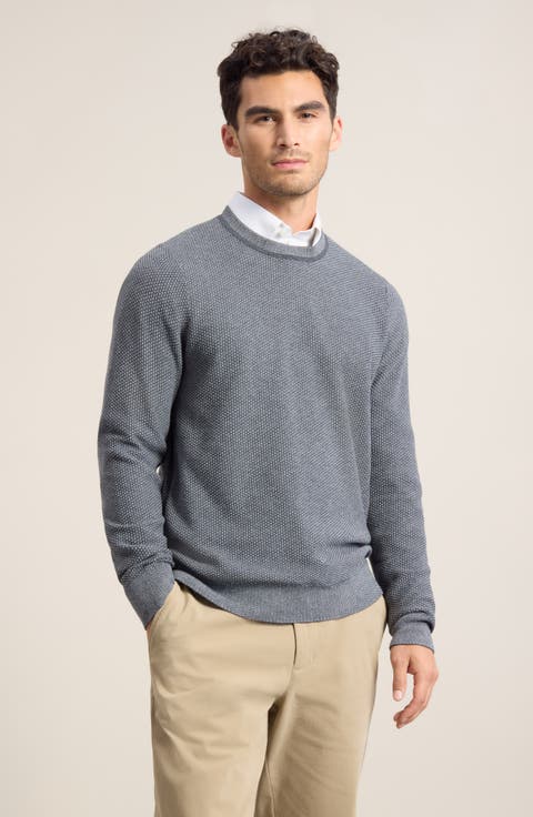 Two Tone Cotton & Cashmere Crewneck Sweater