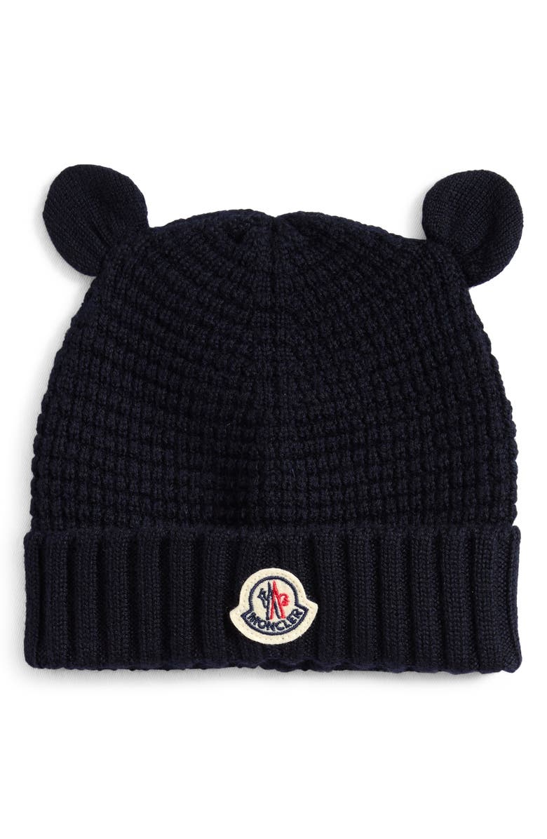Moncler Kids' Virgin Wool Waffle Knit Beanie with Teddy Bear Ears, Main, color,