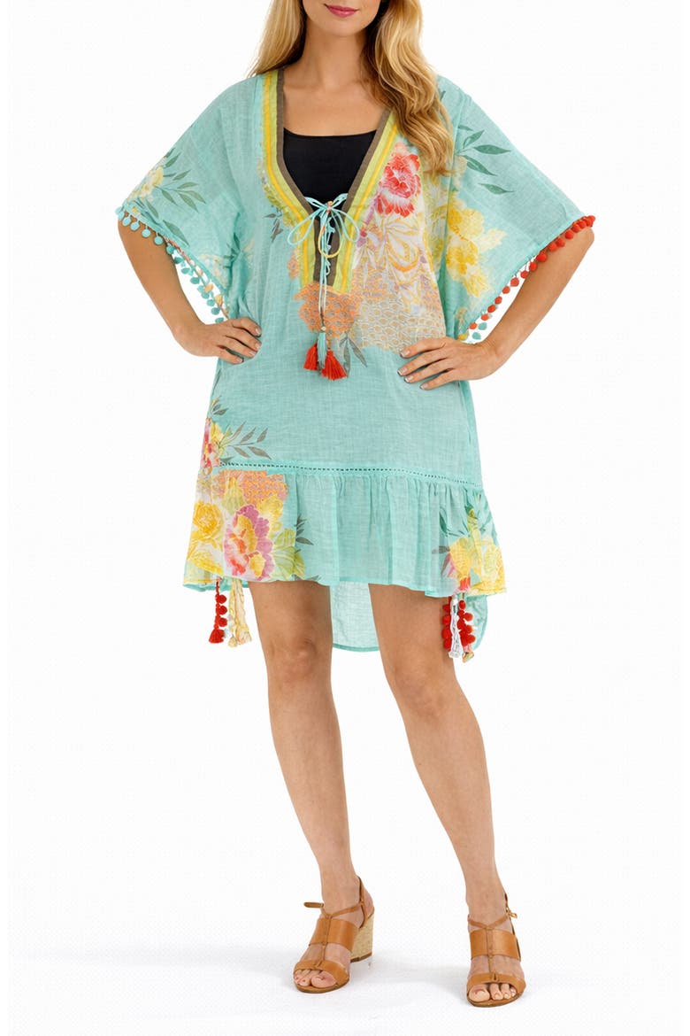 Floral Cotton Cover-Up, Main, color, AQUA