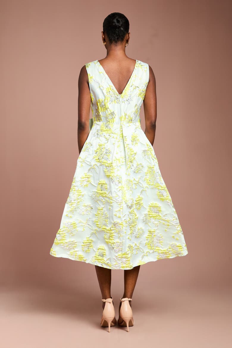 V-Neck Bow Jacquard Midi Dress, Alternate, color, Green