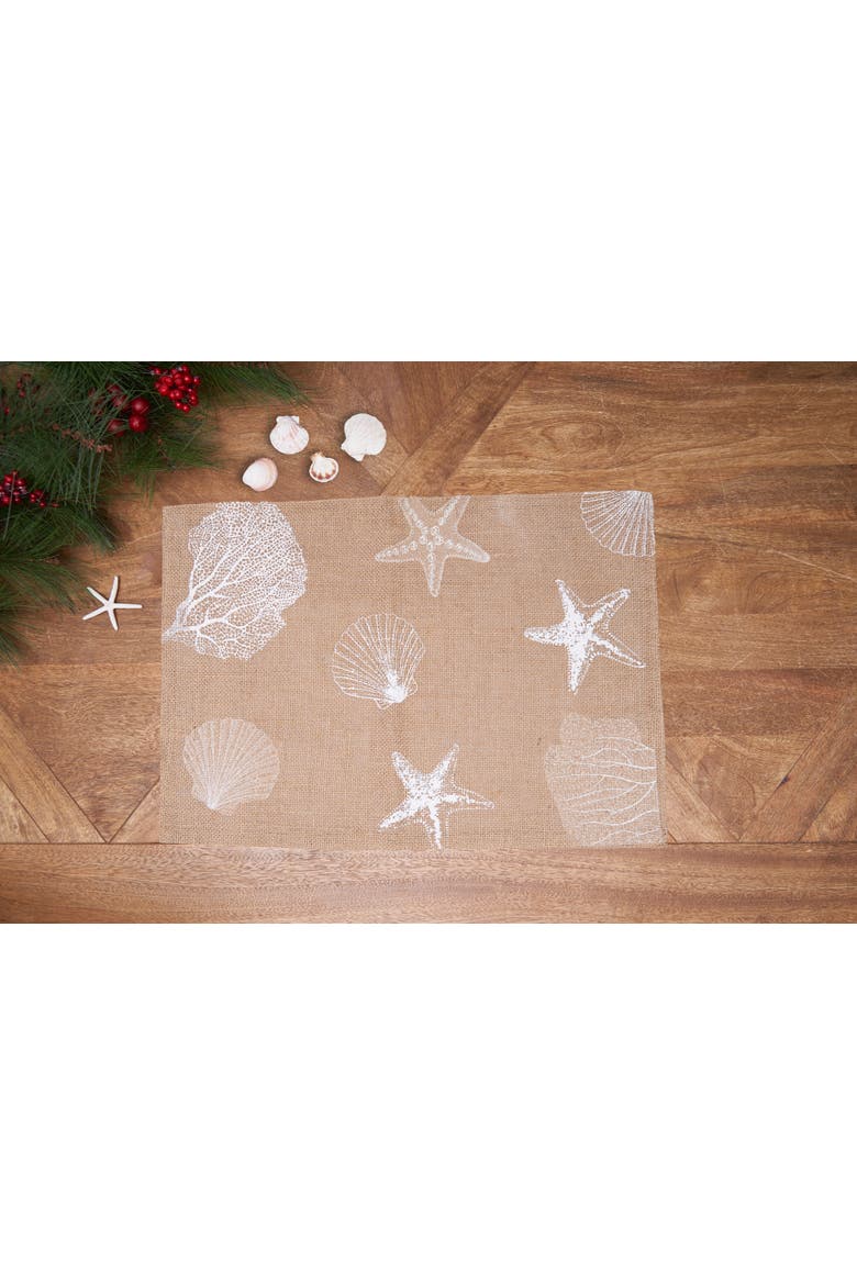 Sandy Coast Starfish Coral Shells Placemats Set of 6 Beach Coastal, 14" x 20", Alternate, color, Brown