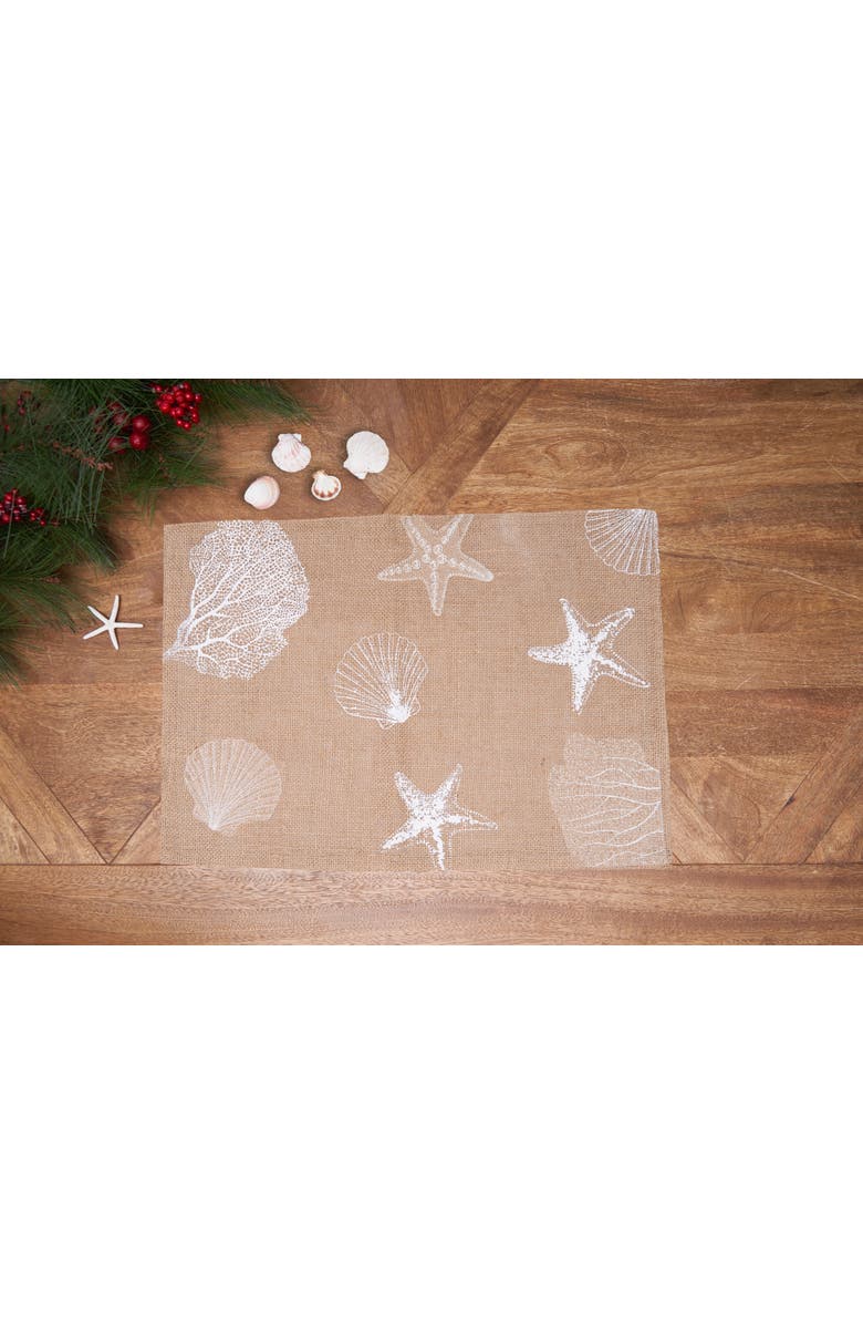 C&F Home Sandy Coast Starfish Coral Shells Placemats Set of 6 Beach Coastal, 14" x 20", Alternate, color, Brown