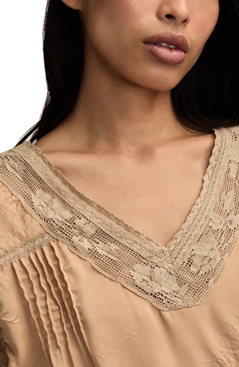 Lucky Brand Lace Cap Sleeve Shirt, Alternate, color, Clay