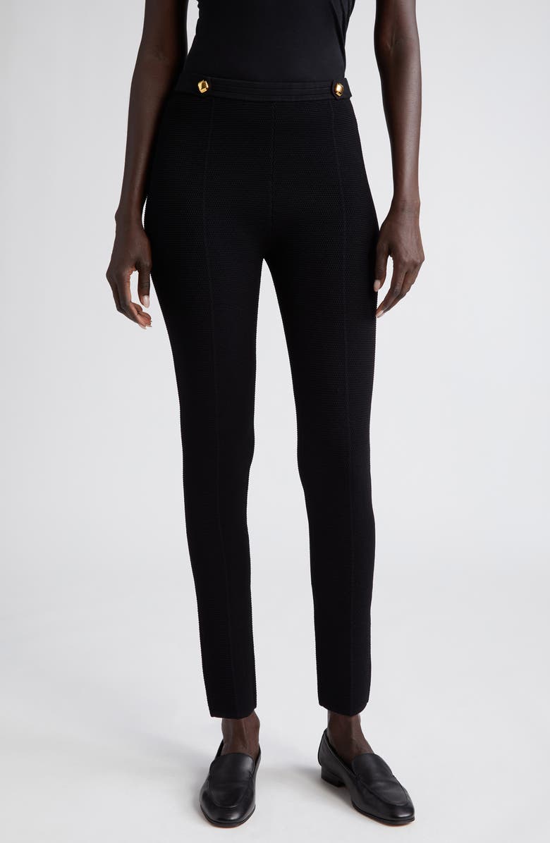 St. John Collection Stud Detail Stretch Piqué Leggings, Main, color,