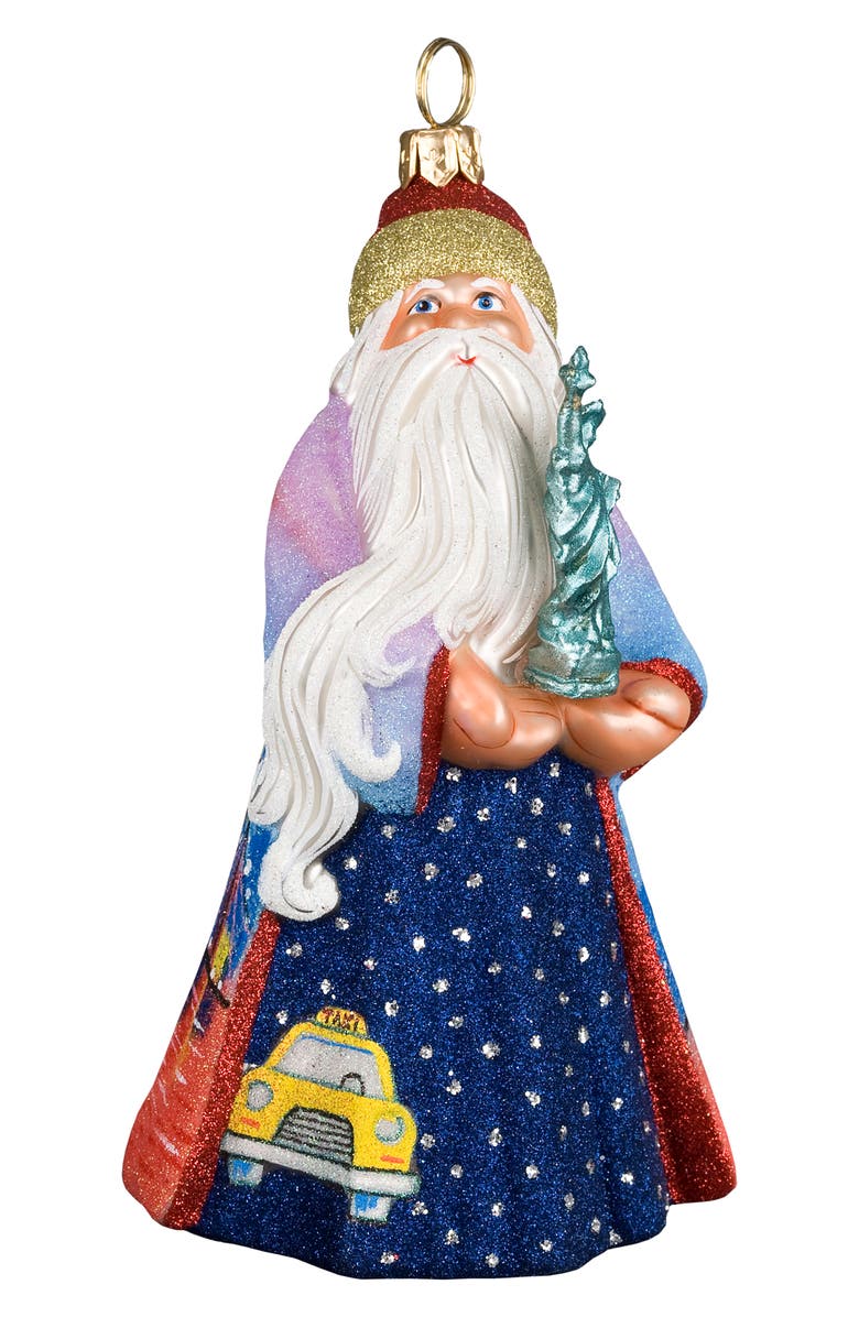Joy to the World Collectibles Glitterazzi New York Santa Glass Ornament, Alternate, color, Blue