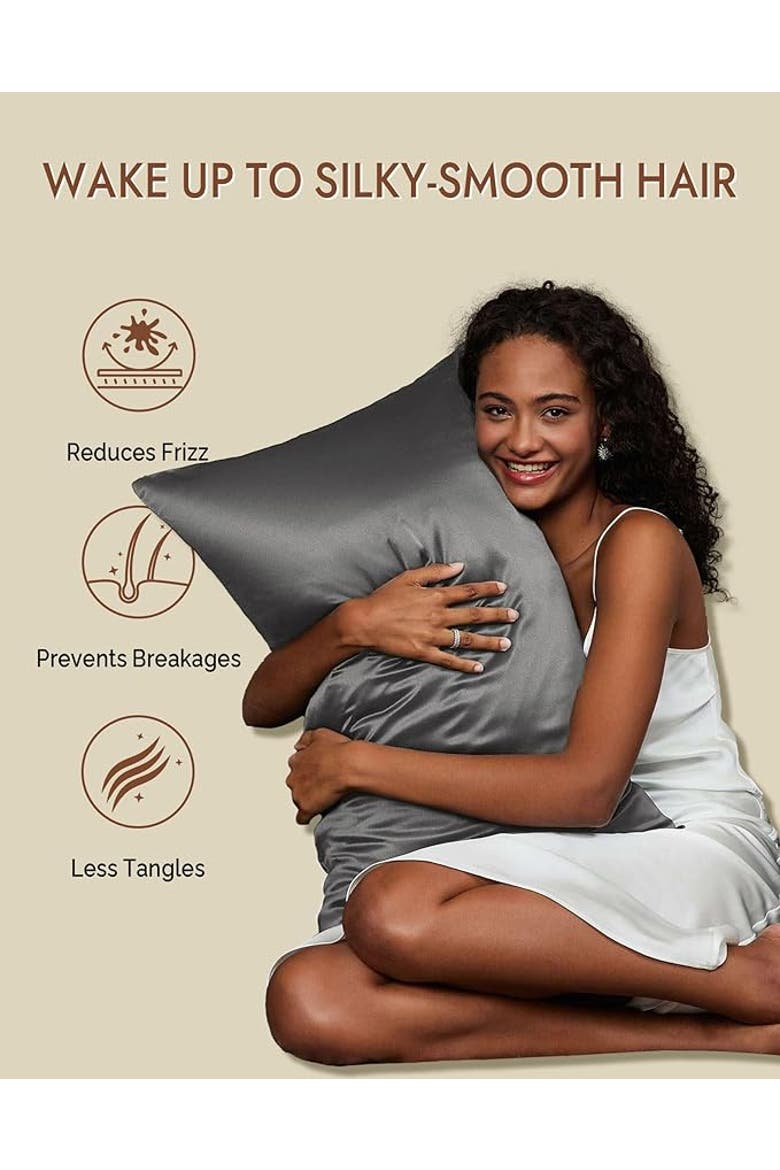 22Momme 100% Mulberry Silk Envelope Pillowcase, Alternate, color, DarkGray