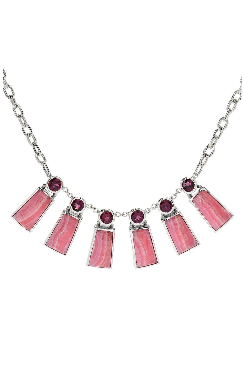 Rhodochrosite & Rhodolite Fan Necklace, Main, color, PINK MULTI