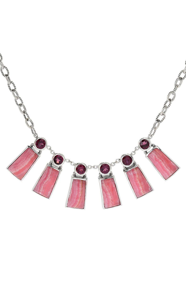 SAMUEL B. Rhodochrosite & Rhodolite Fan Necklace, Main, color, Pink Multi