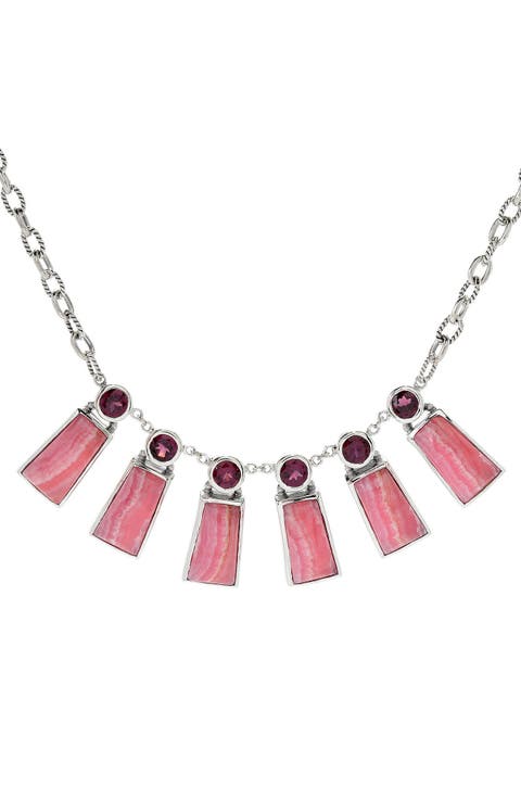 Rhodochrosite & Rhodolite Fan Necklace