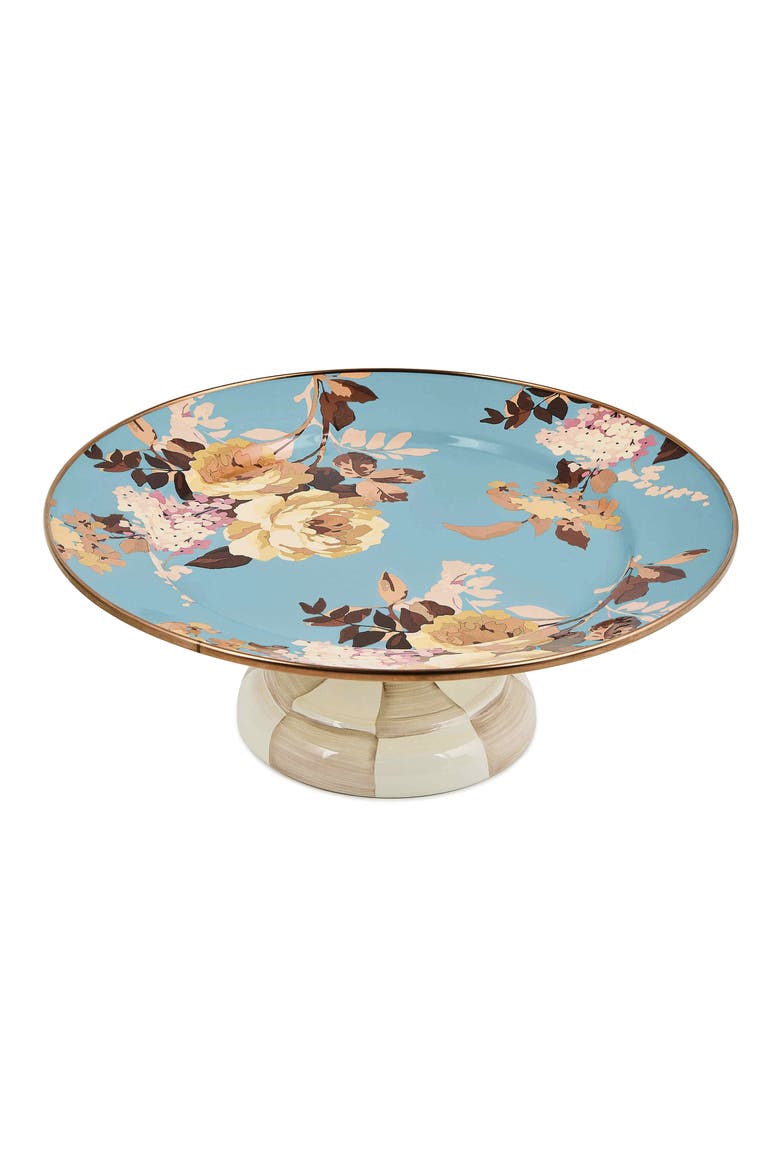 Wild Rose Slate Small Pedestal Platter, Alternate, color, BLUE