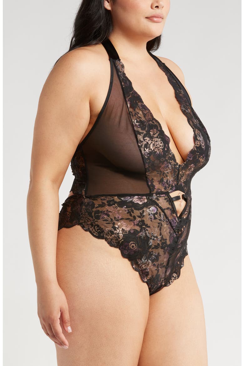 Lace Open Gusset Teddy, Alternate, color, BLACK