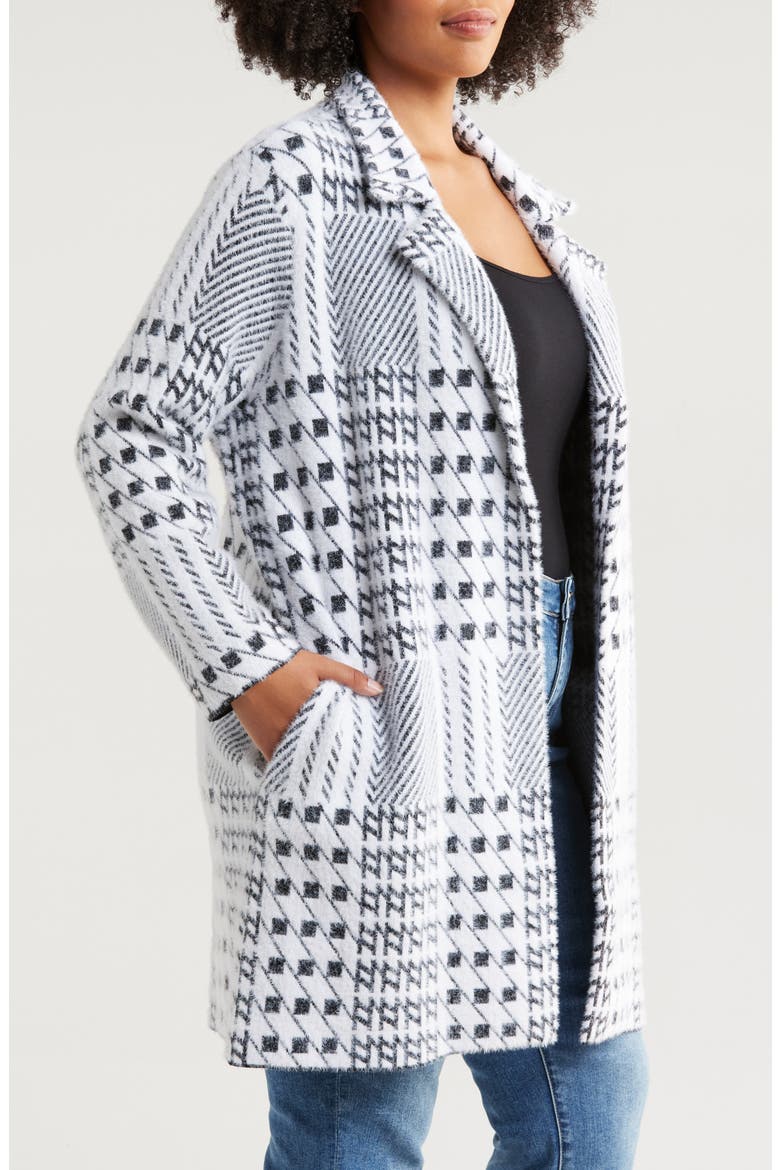 Open Front Sweater Coat, Alternate, color, BLACK WHITE MIXED PLAID