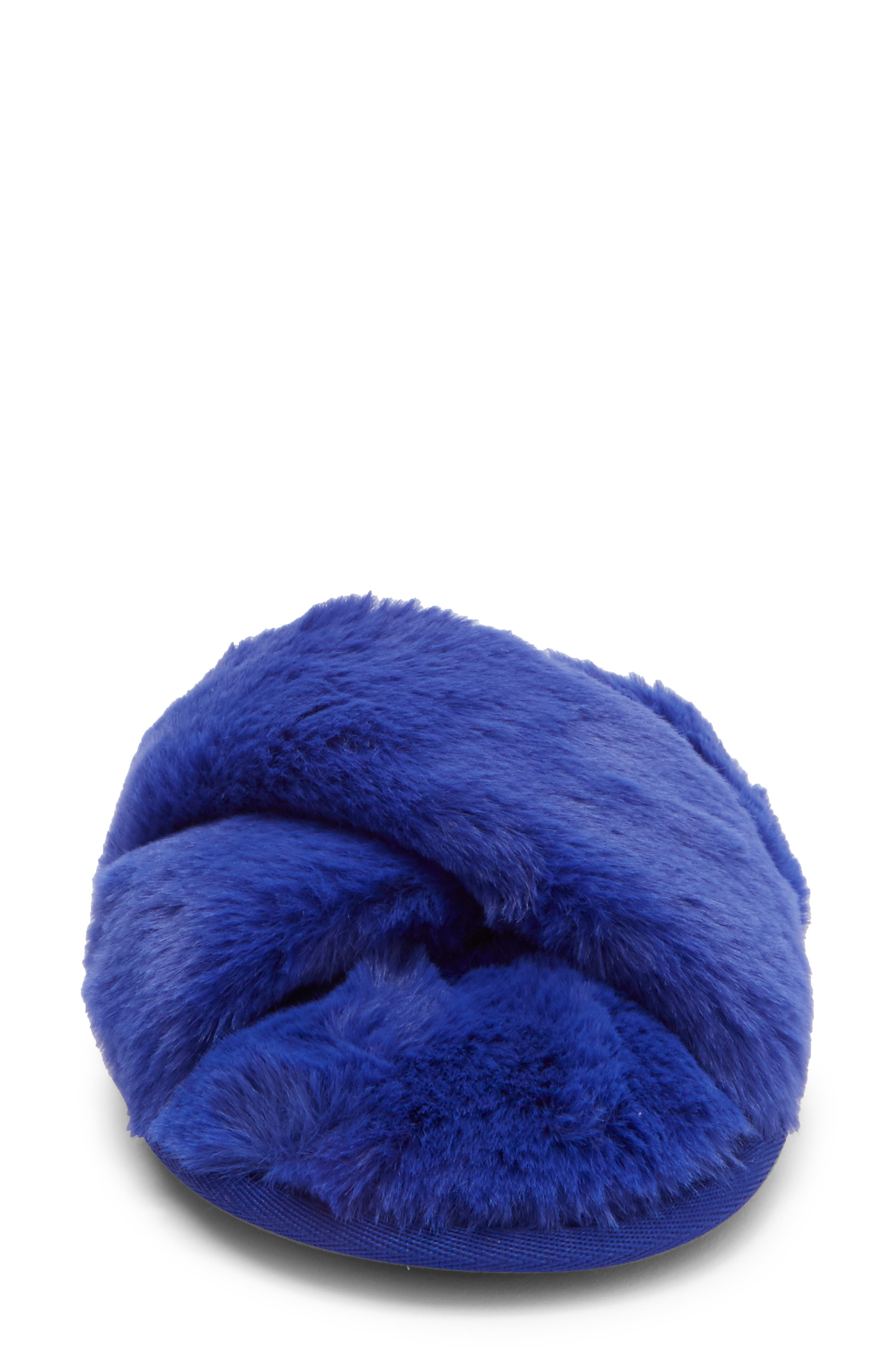 Rachel Roy Cardi Faux Fur Slipper, Alternate, color, Cobalt