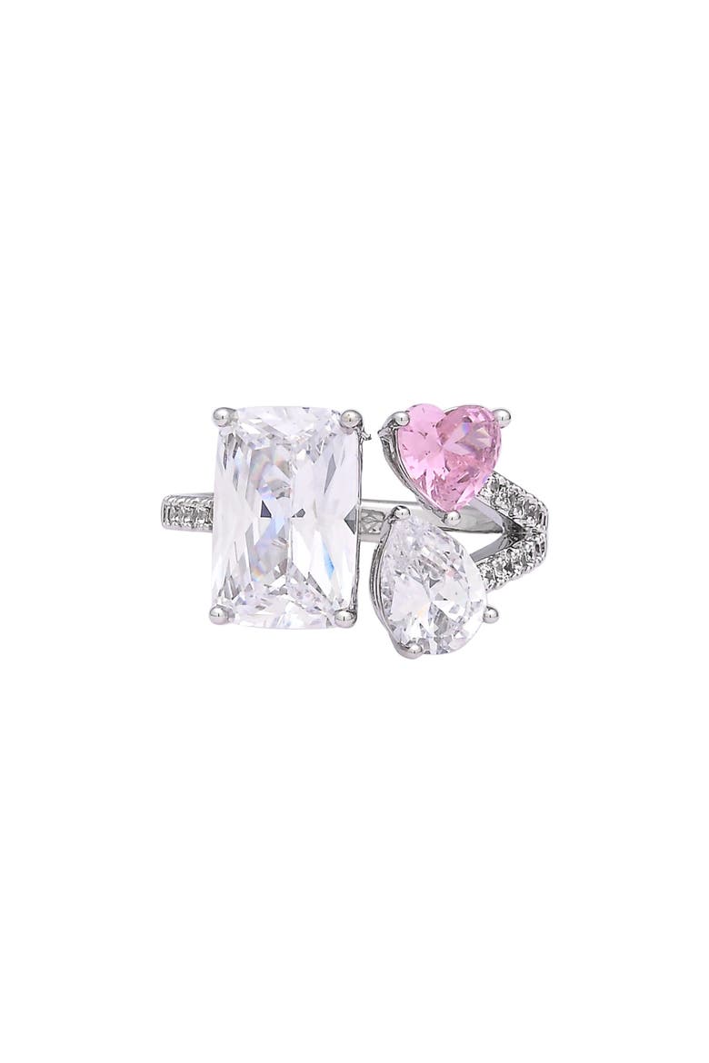 Evana Cubic Zirconia Heart Statement Ring, Alternate, color, SILVERTONE/ CUBIC ZIRCONIA
