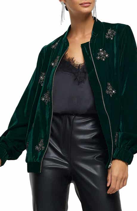Embellished Velvet Bomber Jacket