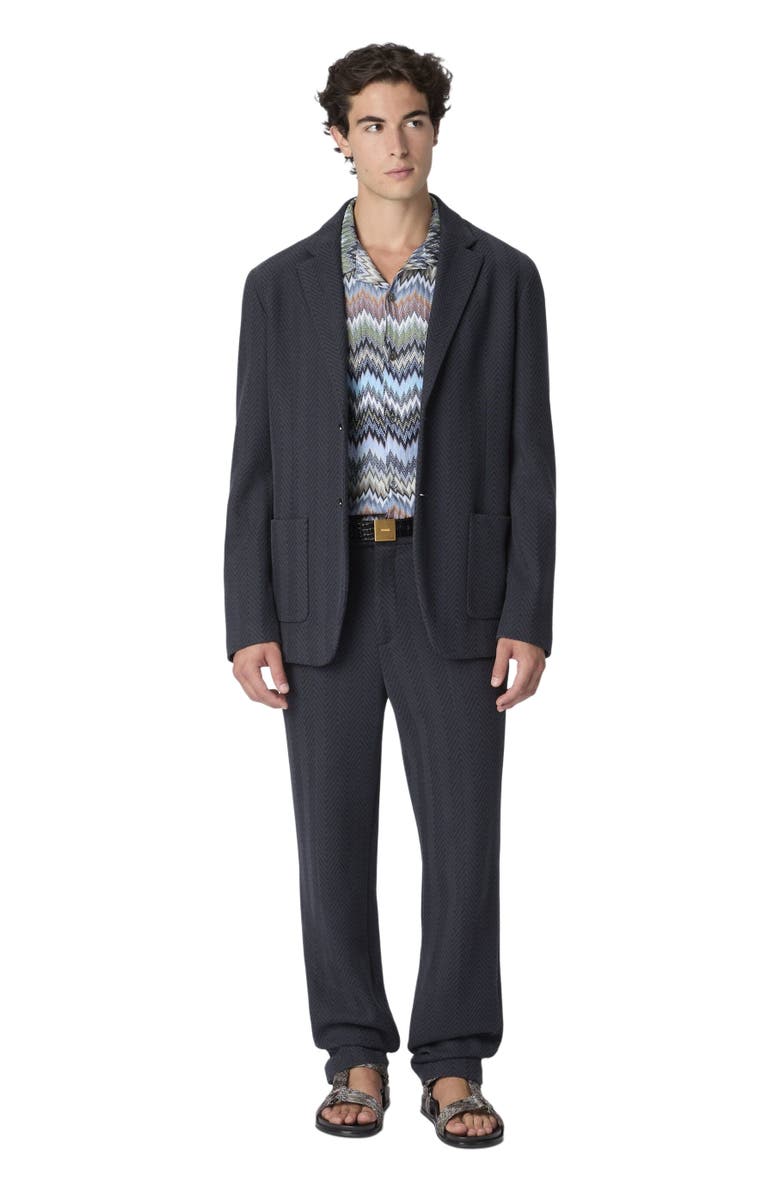 Missoni Single-breasted Blazer In Cotton And Viscose With Tone-on-tone Zigzag Pattern, Main, color, Blue