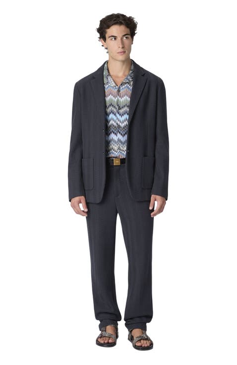 Single-breasted Blazer In Cotton And Viscose With Tone-on-tone Zigzag Pattern