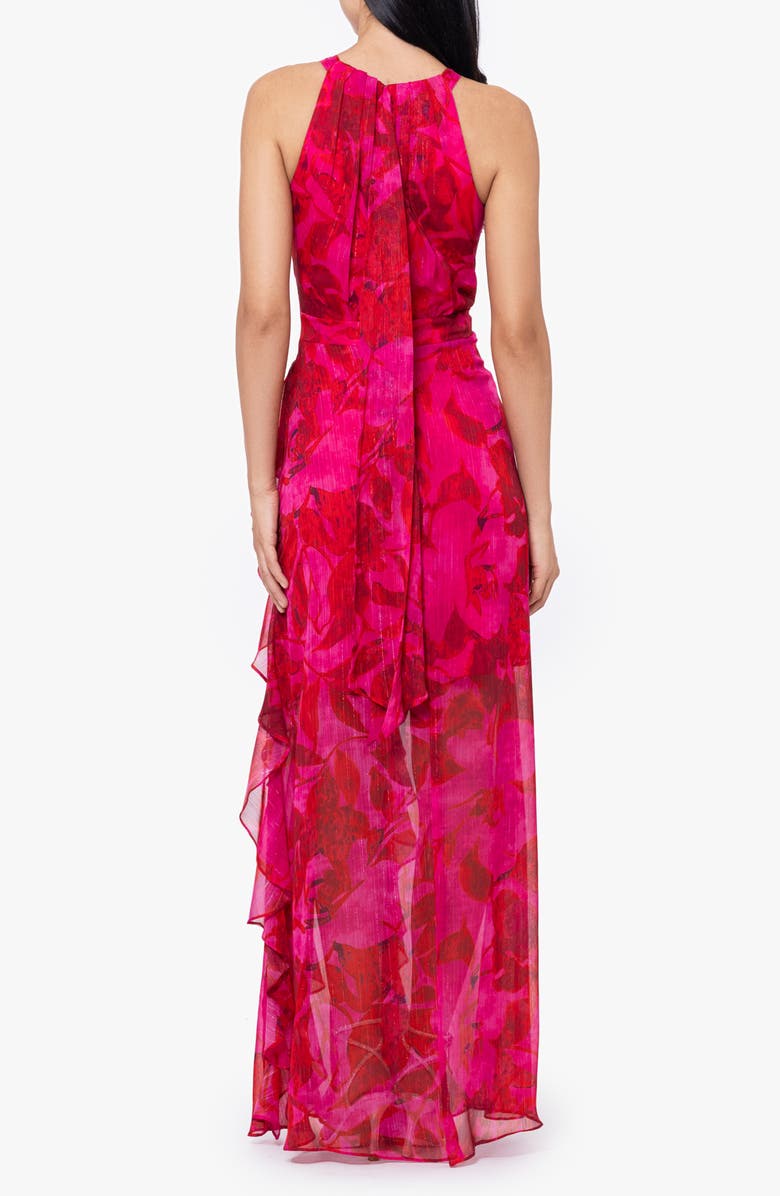 Betsy & Adam Metallic Stripe Floral Ruffle Chiffon Gown, Alternate, color, 