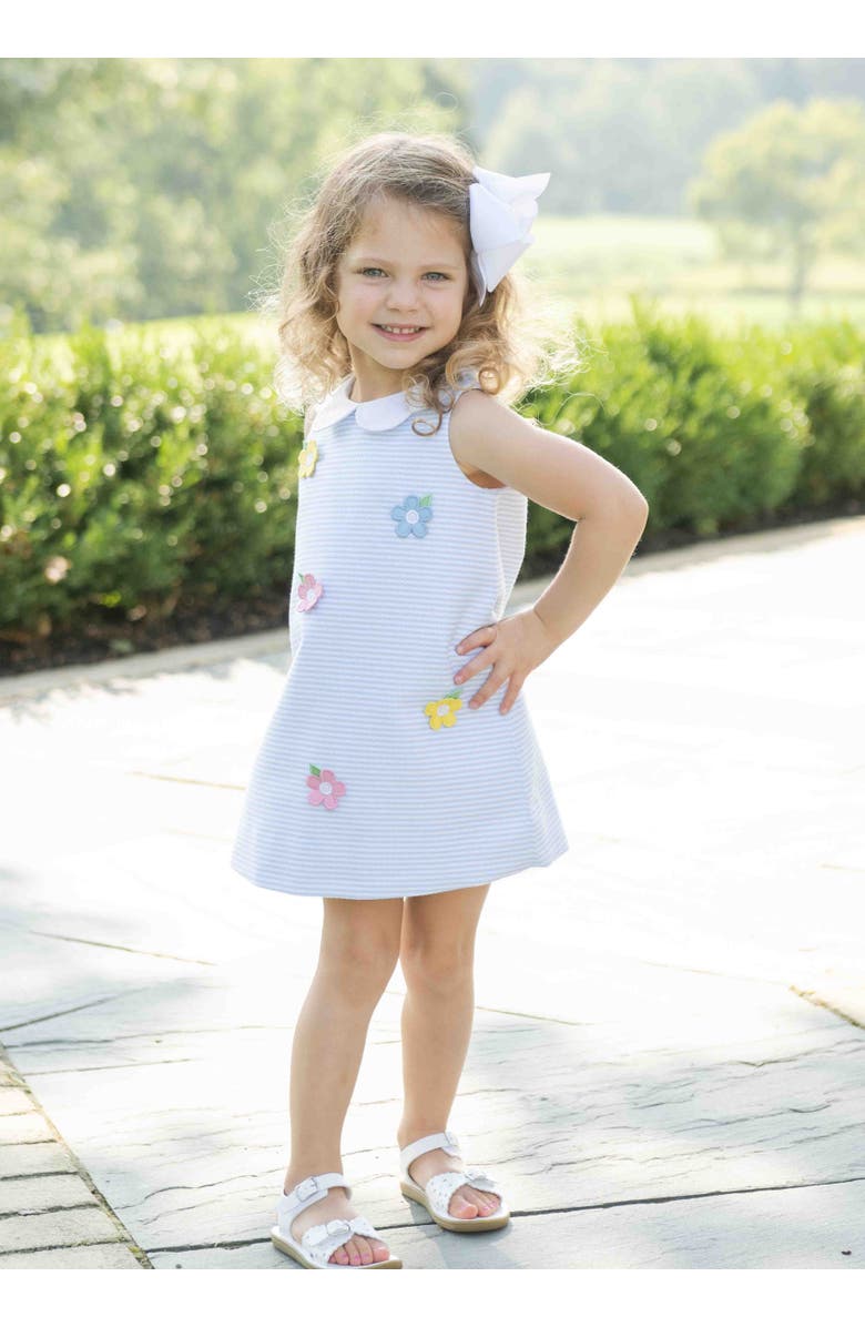 Florence Eiseman Stripe Birdseye Pique Dress with Petal Collar and Flowers, Alternate, color, Light Blue / White