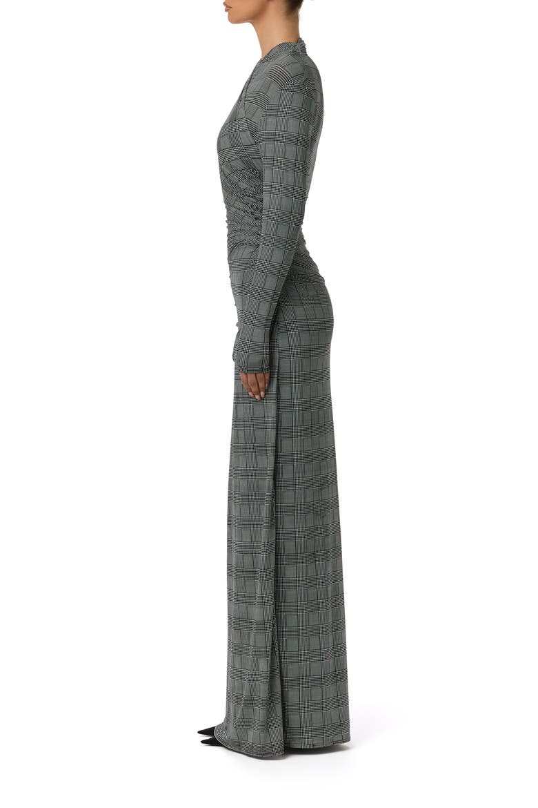 Houndstooth Overlap Neck Long Sleeve Maxi Dress, Alternate, color, HOUNDSTOOTH PLAID