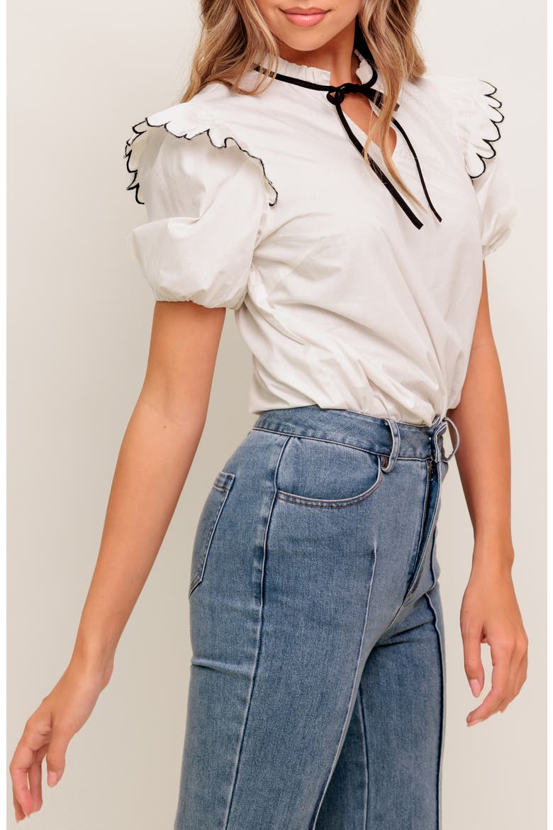 Puff Sleeve Woven Top, Alternate, color, IVORY