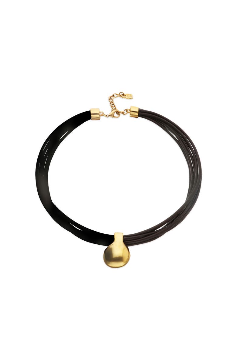 Leather necklace with large 18k gold-plated dial, Alternate, color, Gold