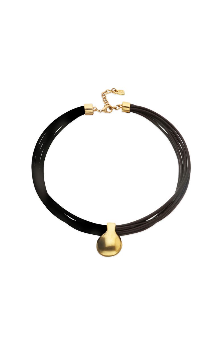 UNODE50 Leather necklace with large 18k gold-plated dial, Alternate, color, Gold