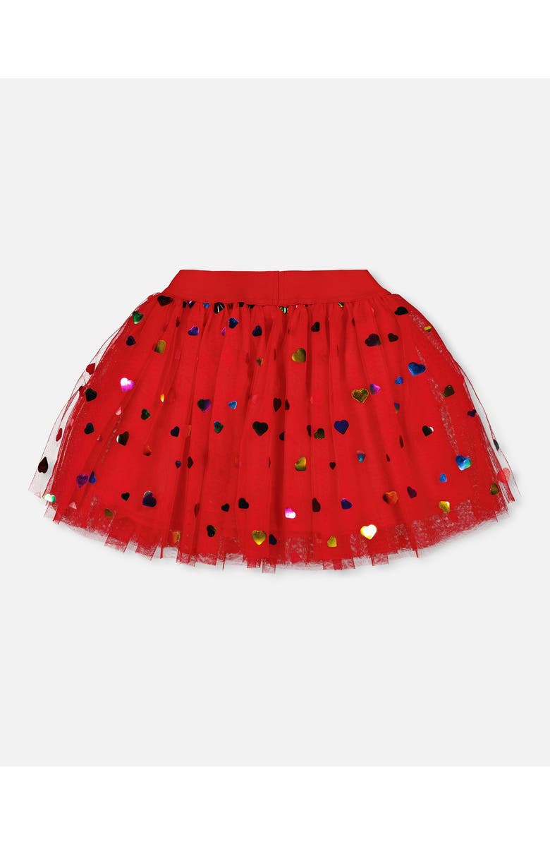 Deux par Deux Tulle Skirt with Iridescent Heart Confettis, Alternate, color, Red