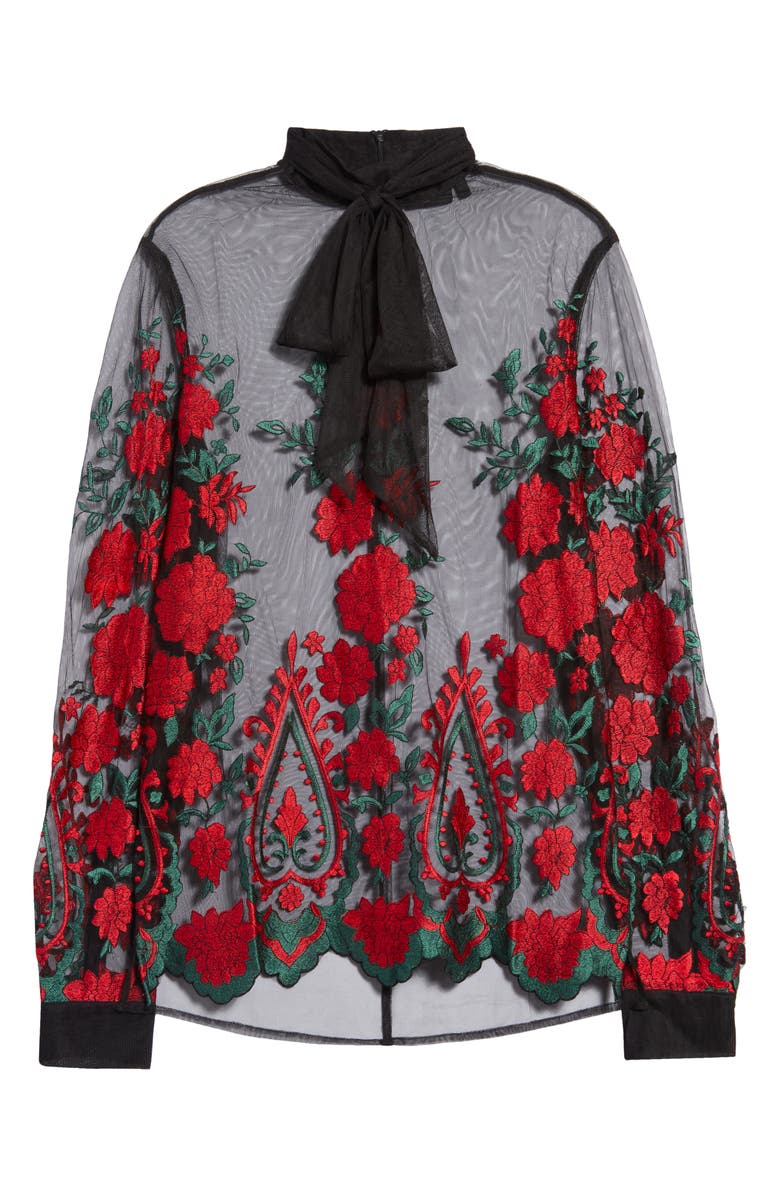 ASOS DESIGN Floral Embroidered Sheer Top, Alternate, color, 