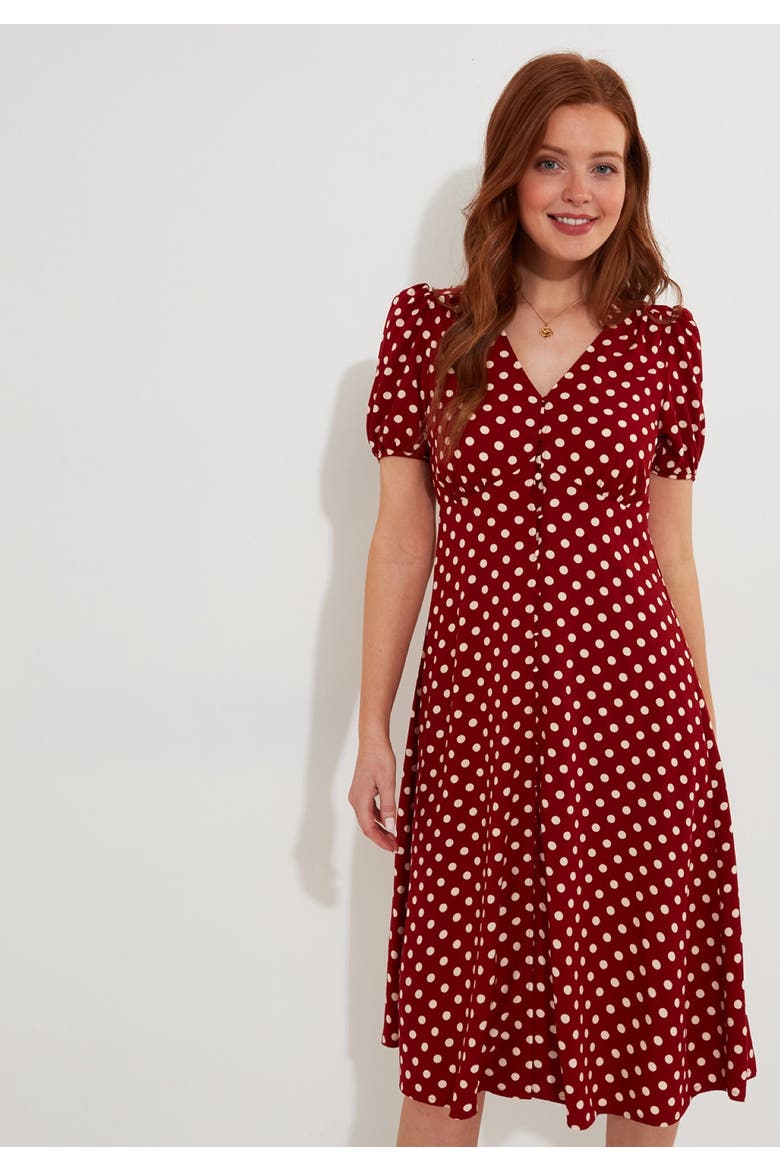 Retro Button Front Knee Length Dress, Main, color, RETRO DOT