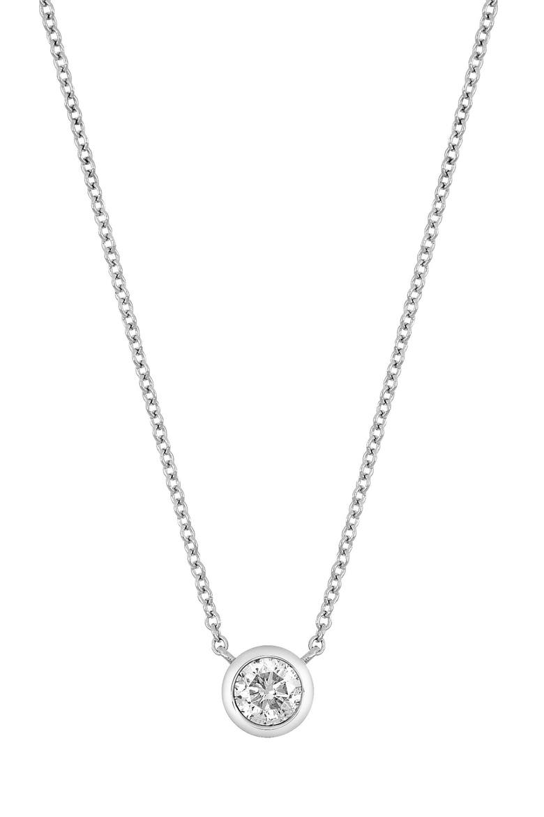 14K Gold Diamond Bezel Pendant Necklace - 0.16 ctw. (Nordstrom Exclusive), Main, color, 14K WHITE GOLD