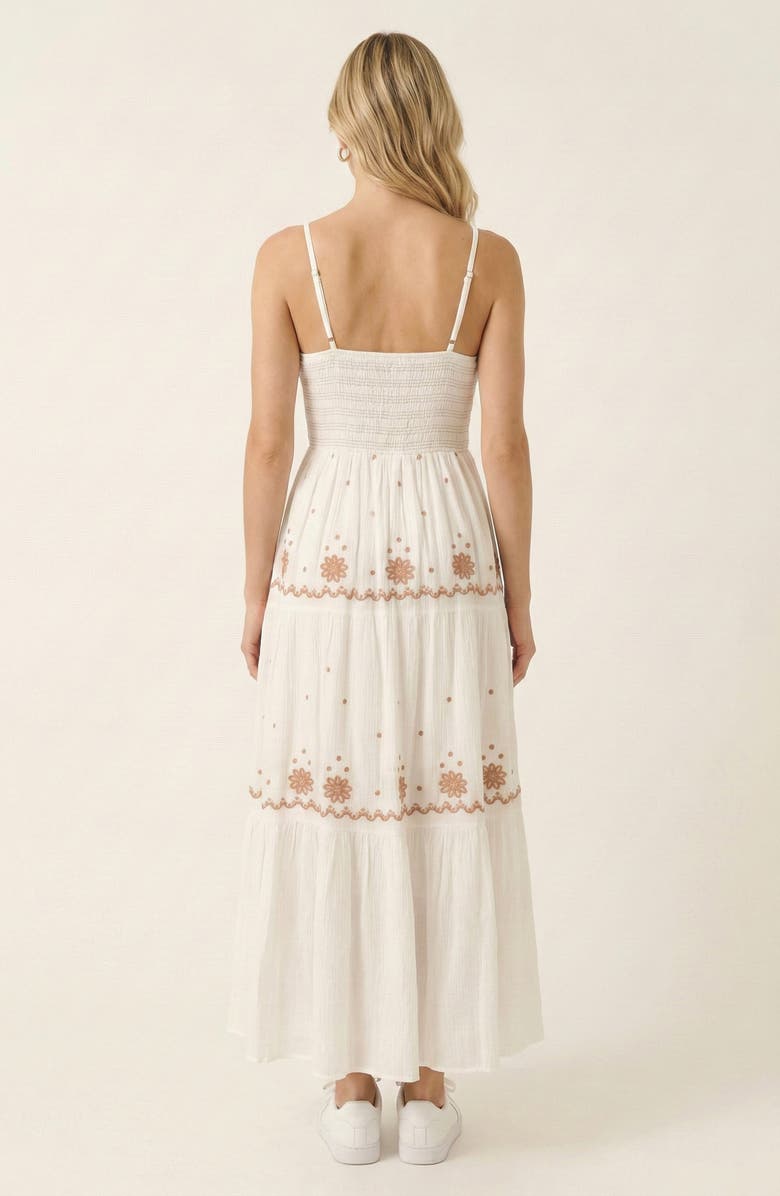Modenaire Embroidered Tiered Maxi Dress, Alternate, color, White / Brown Embroidery