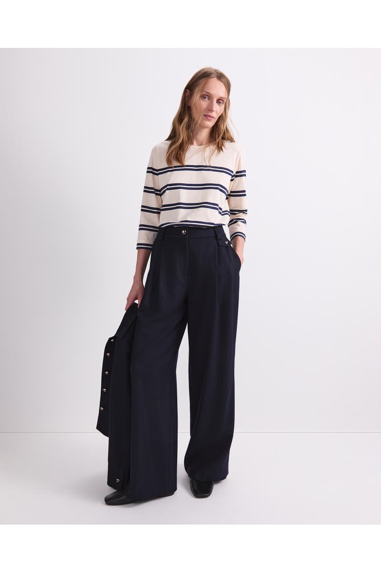 Stripe 3/4 Sleeve Mercerised Top, Alternate, color, Winter White/ Navy