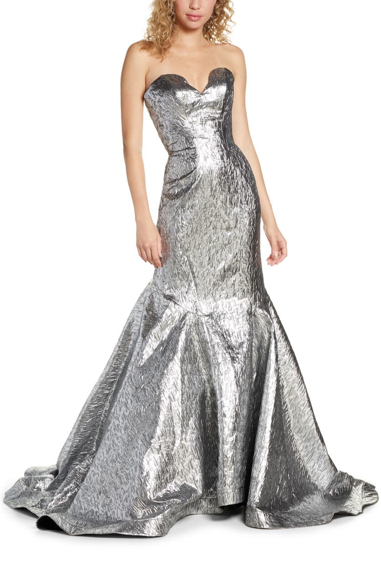 Mac Duggal Strapless Lamé Mermaid Gown, Main, color, 